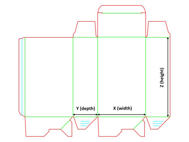 Tuck end auto-bottom box - box layout with dimensions