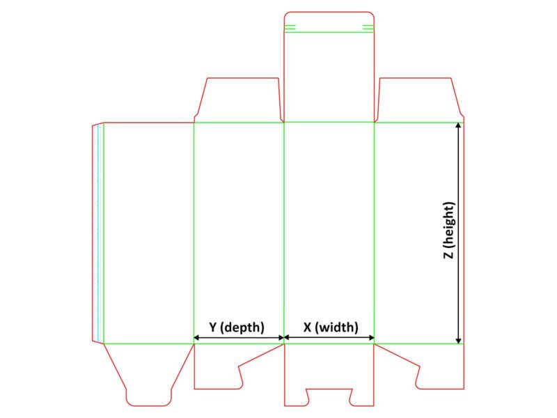 1-2-3 bottom box - box layout with dimensions